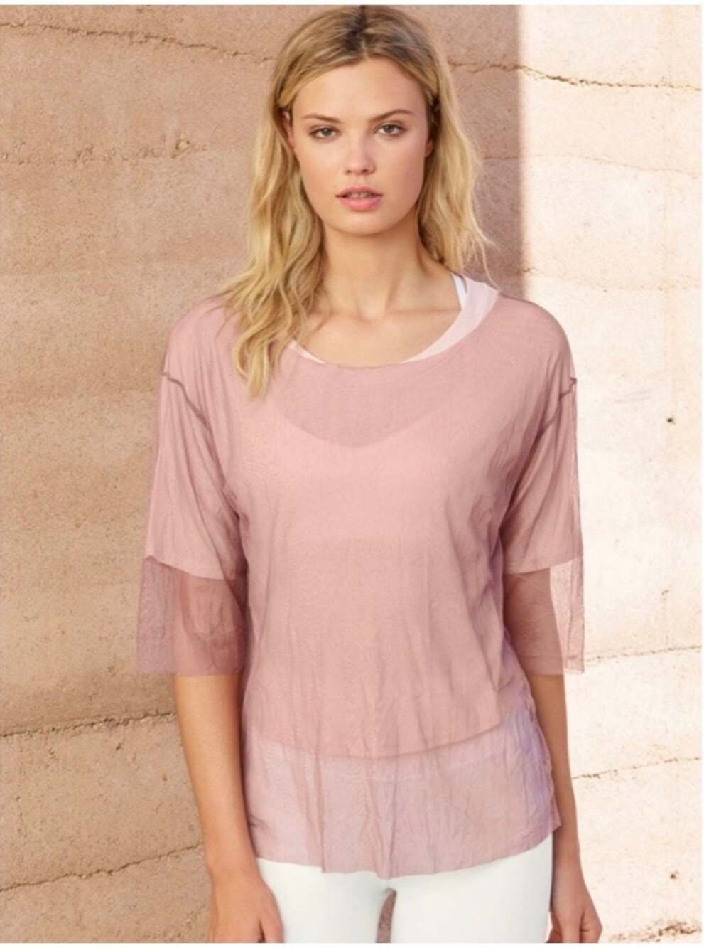 Alo Yoga Mesh Overlay High Low Top Women’s Small Dusty Rose Mauve